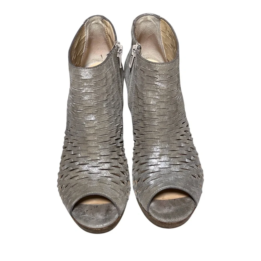 PAUL GREEN Tacey Metallic Perforated Leather Peep Toe Ankle Booties | 8 (UK 5.5)